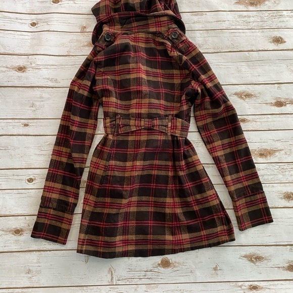 Macys Pink & Brown Plaid Peacoat - Picture 4 of 6